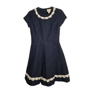 Sail to Sable STS Women's Size 2 Navy Tweed White Lace Trim Fit and Flare Dress‎